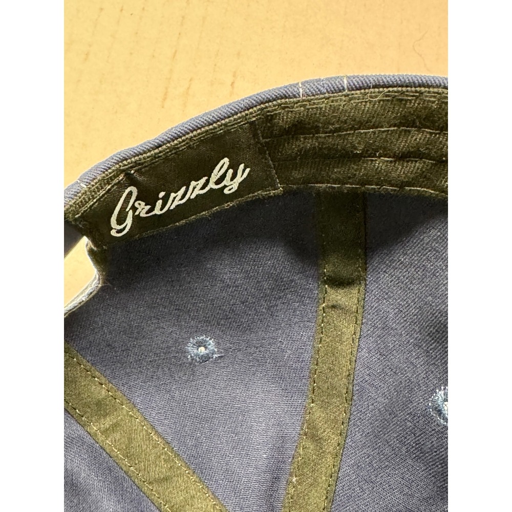 Grizzly Griptape Navy Blue Snapback Hat White Contrast Stitch Script Logo Hat - Picture 6 of 6